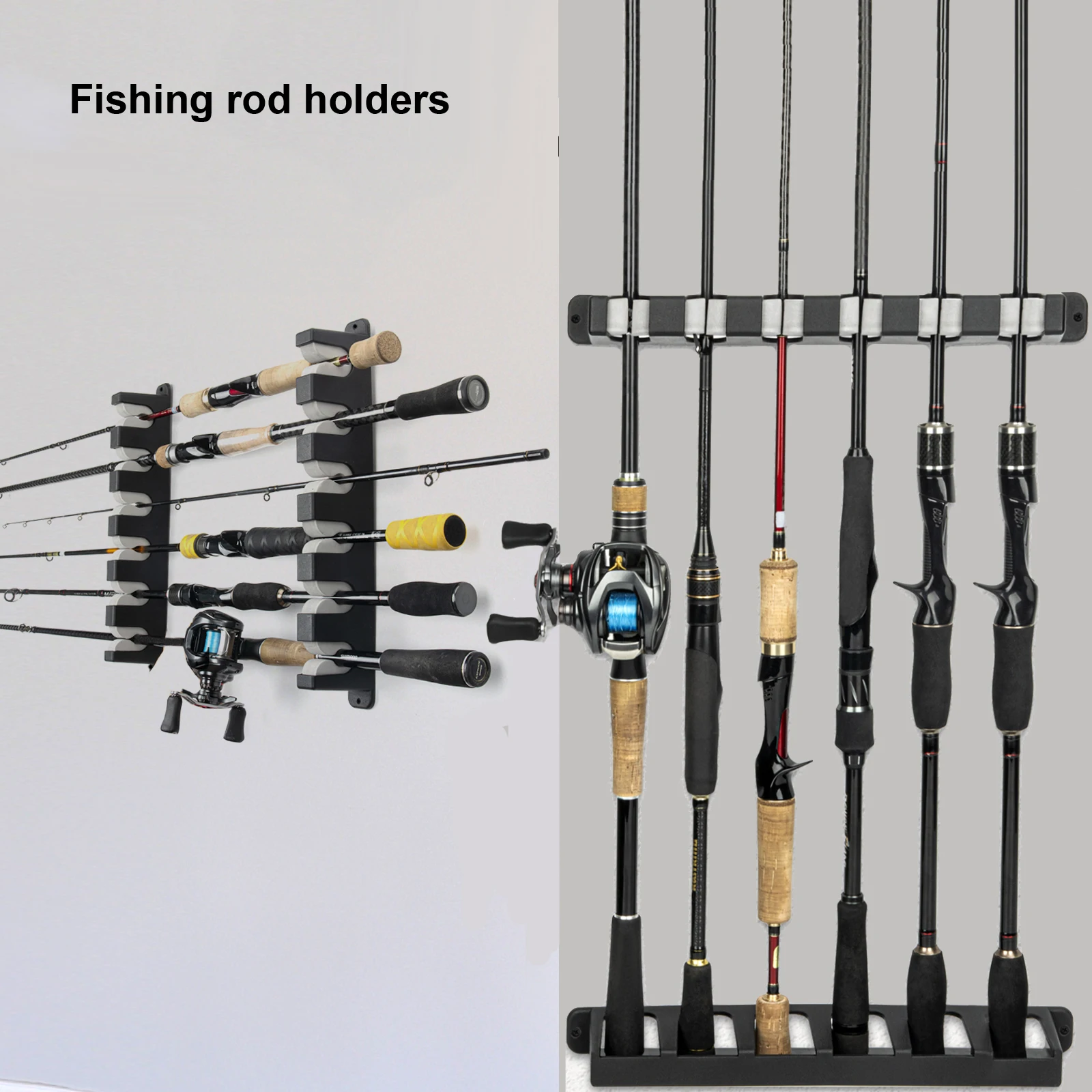 THKFISH 1Pair Fish Rod Holders Wall Mount Horizontal Fishing Pole Rack for Garage Room Boats Store 6 Fishing Rod Combos Kit