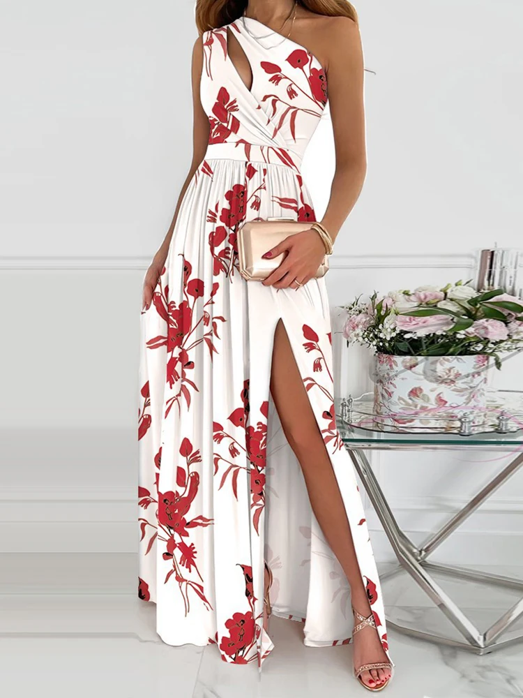 Женское Асимметричное Платье Макси Вечерние одно плечо элегантное праздничное