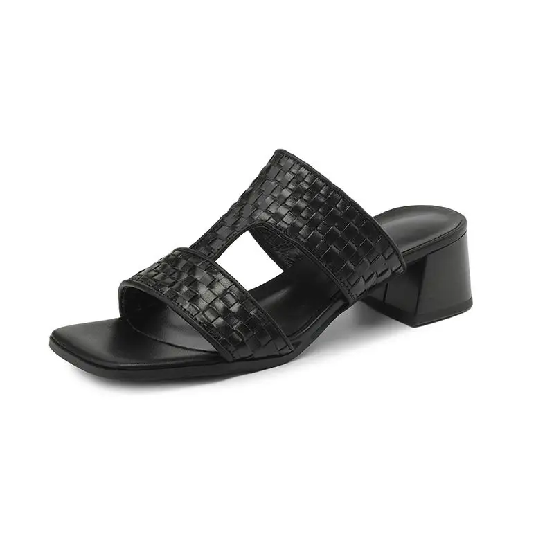 Мюли женские из воловьей кожи на толстом каблуке без застежки