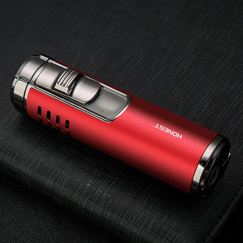 honest turbo metal blue four flame cigarette butane gas lighter smoking accessories windproof cigar lighters gadgets for men free global shipping