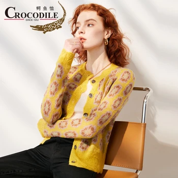 Crocodile Newest Women's Clothing For Winter Contain A litte Mohair Sweaters Flower Knitted Cardigan Sweater Soft Vintage Tops 1