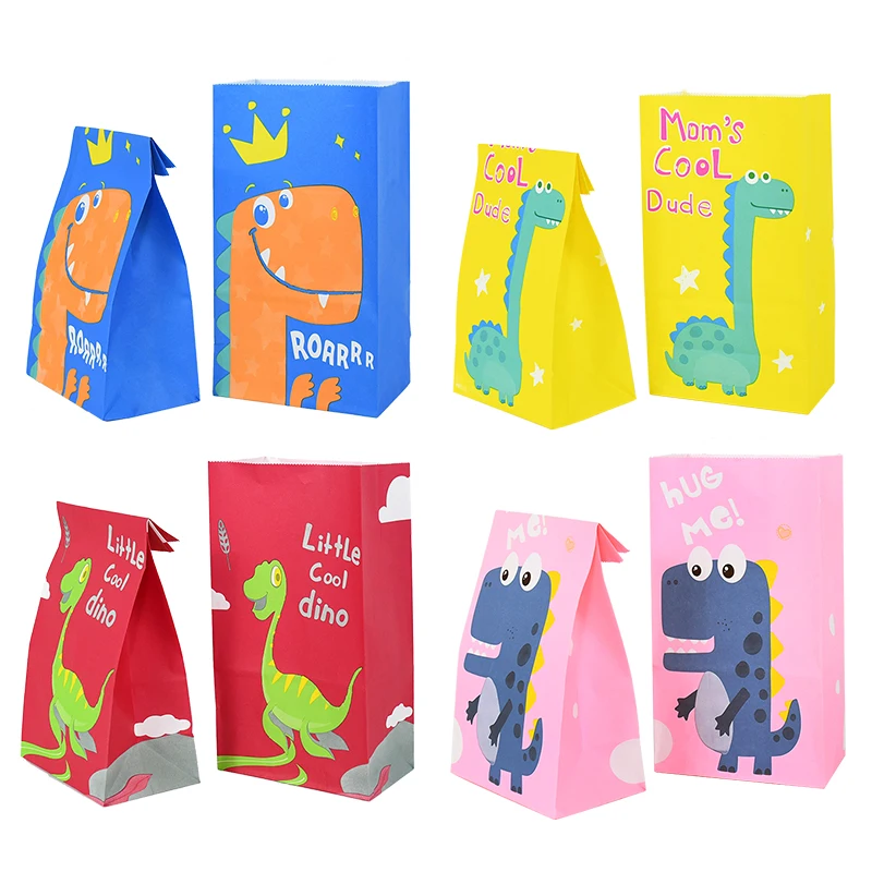 

10Pcs Dinosaur Cartoon Paper Gift Bags Jungle Theme Party Favor Candy Cookie Package Bag Happy Birthday Party Decoration