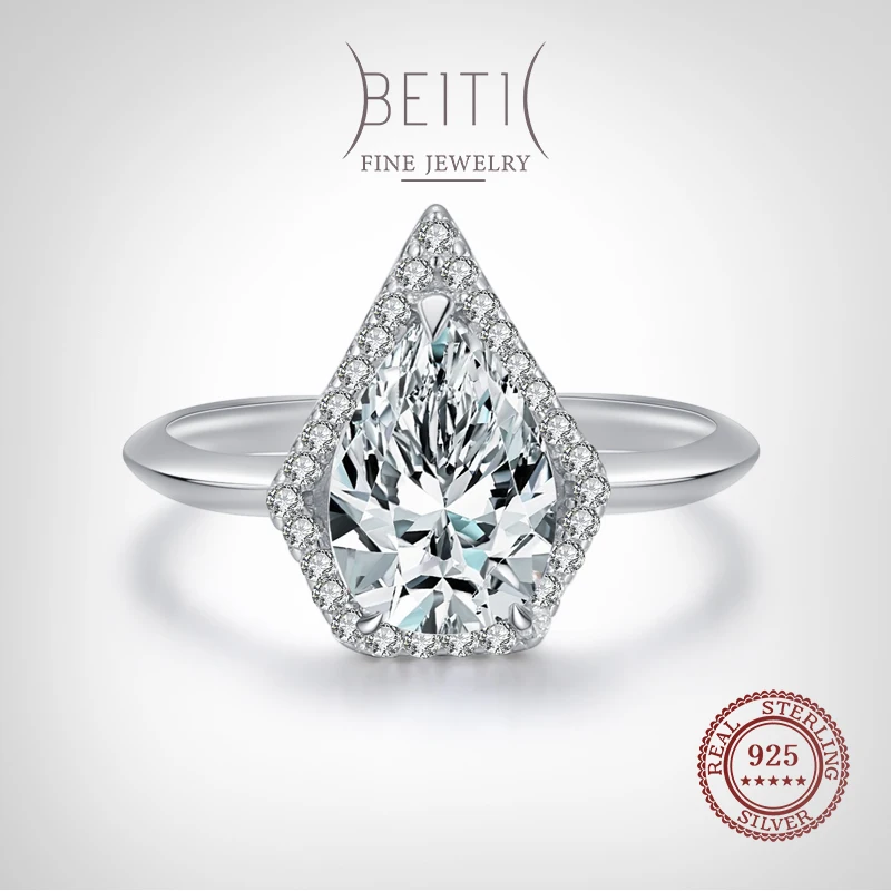 

Beitil оригинальные ослепительные серебряные кольца в форме капли воды для женщин и девушек Симпатичные прозрачные ювелирные изделия из фианита