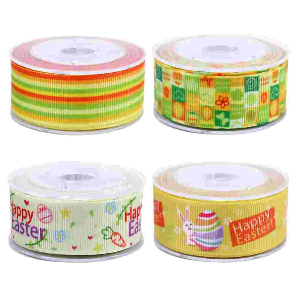 

4 Rolls Easter Ribbon Hand Decor Easter Wired Ribbon Accessories Festival Ribbon Rabbit Ribbon Polyester Carrot Ribbon