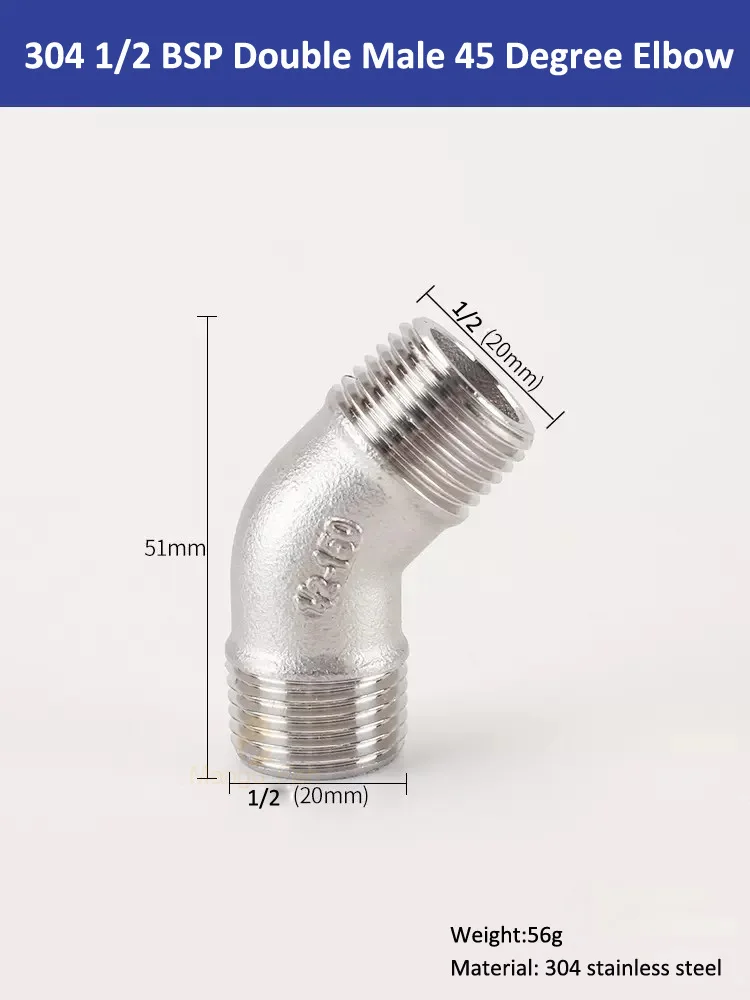

1/8 дюйма 1/4 дюйма 3/8 дюйма 1/2 дюйма 3/4 дюйма 1 дюйм с внутренней наружной резьбой, уличное колено, угловое 45 градусов, соединители для фитингов из нержавеющей стали SS 304