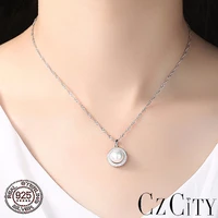 czcity 925 silver chain pendant necklace for women 9 9 5mm flawless natural freshwater pearl necklace fine jewelry wholesale