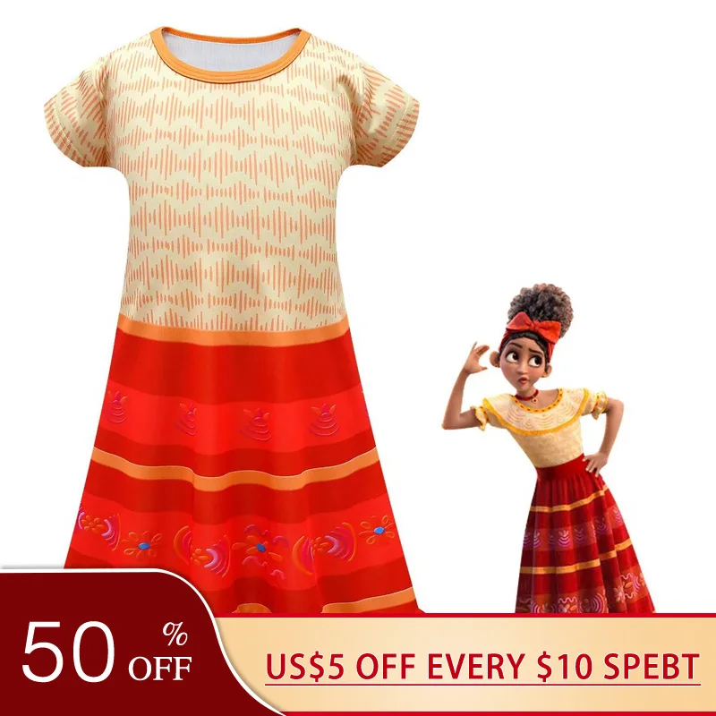 

2022 Carnival Party Dresses For Girls Encanto Mirabel Costumes Cosplay Clothing For Kids 2-10 Year Girl Earrings Mirabel Costume
