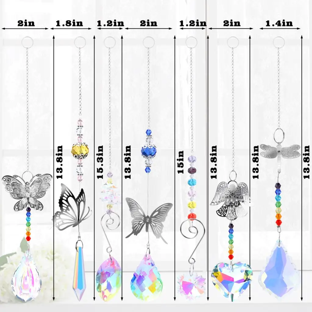 

7 Pcs Butterfly Crystals Suncatcher Wall Hanging Beads Pendant Tree Window Rainbow Prism Ornament for Garden Car Decor