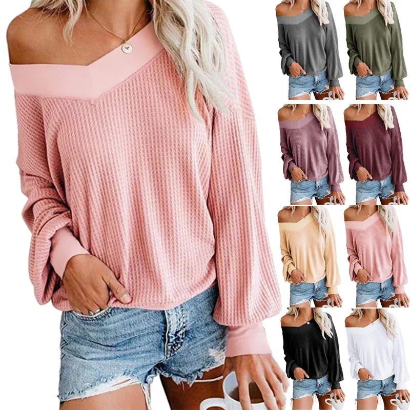 

Sexy V-neck Long-sleeved T Shirt Women Knitwear Solid Color Vintage V Neck Harajuku Graphic T Shirts Y2k Tshirts Top