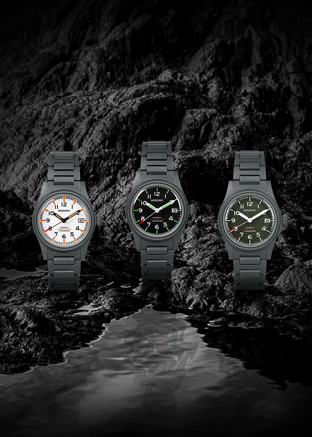Наручные часы Boderry LANDMASTER Field Titanium, водонепроницаемые до 100 м, автоматические механические, для дайвинга и активного отдыха, для мужчин (art.: 3920d889fbae0) - 3920d889fbae0