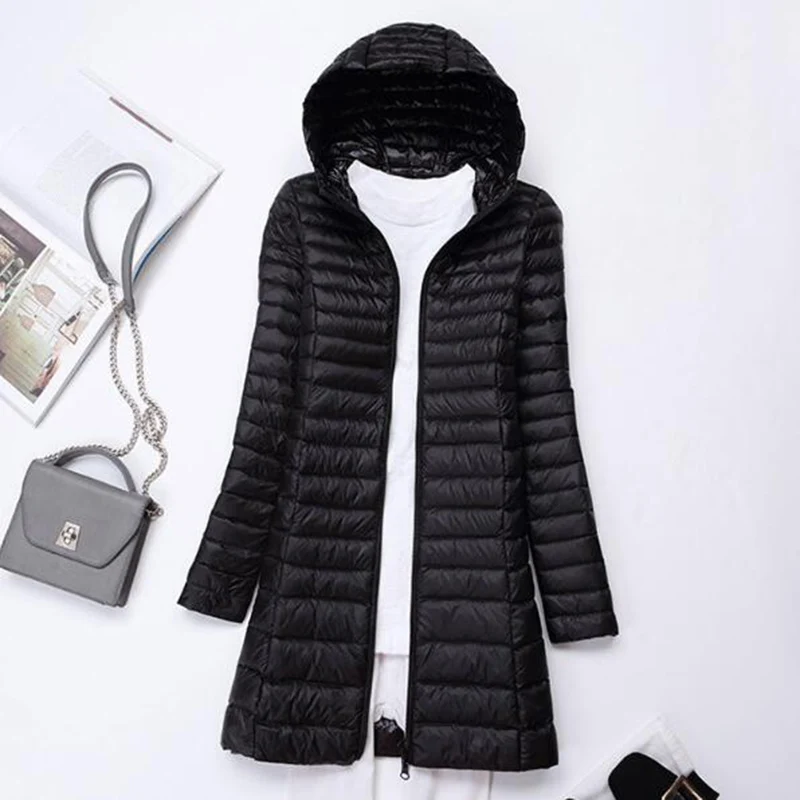 

2022 Winter Long Ultra Light Duck Down Jackets Women Down Coat Spring Puffer Jacket Slim Hooded Parkas Winter Coat Women