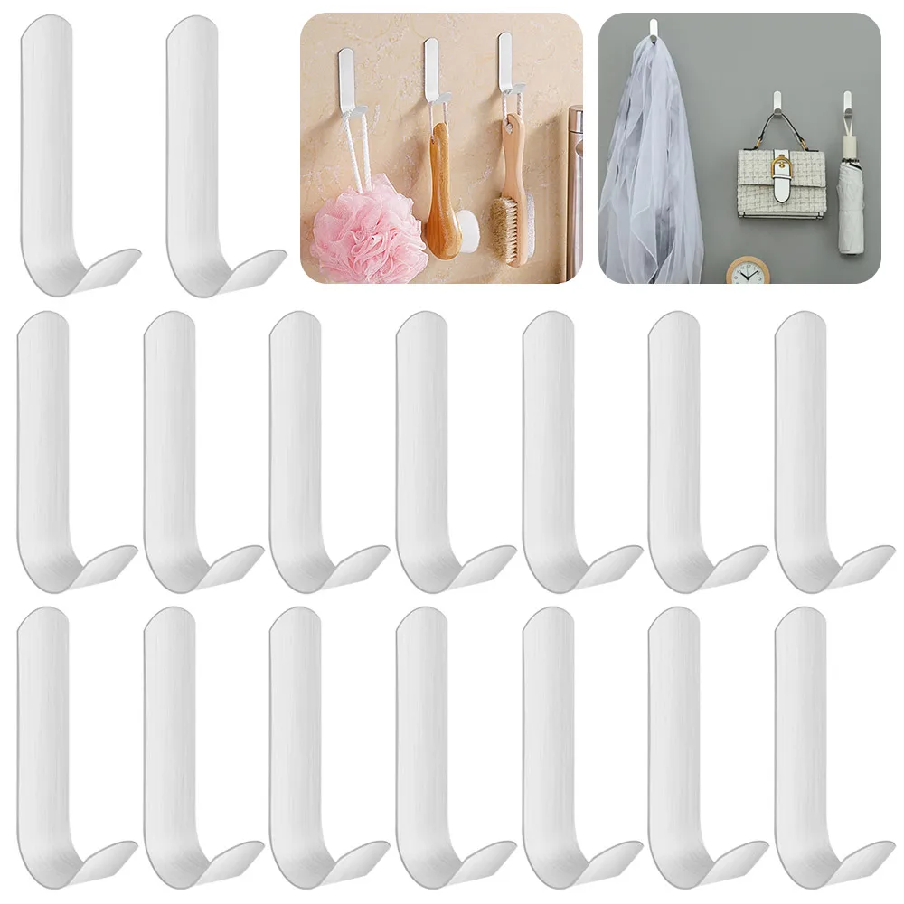 

18Pack Stainless Steel Self Adhesive Hooks No Drilling Sticky Hooks Set Wall-mounted Hooks Multi-purpose Sticky Hooks for