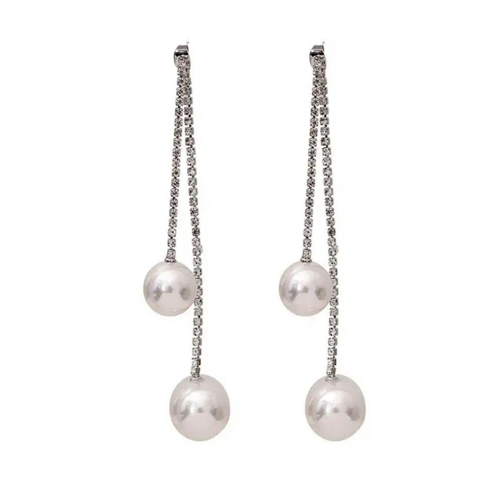 

Stylish Sparkling Comfortable Long Tassel Faux Pearl Drop Earrings Jewelry Accessories Allergy Free Drop Earrings for Dating