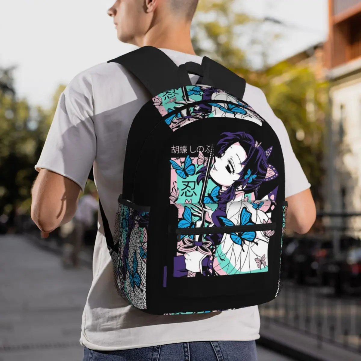 Фото Shinobu Kocho Kimetsu No Yaiba Студенческий рюкзак Школьная сумка Походный дорожный рюкзак для мужчин и женщин Модная сумка для книг Сумки на плечо №5