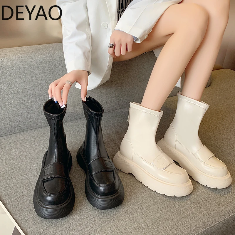 

Женские ботильоны с квадратным носком, на толстой подошве, из искусственной кожи