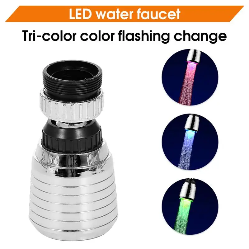 

LED Lighting Water Faucet RGB Color Changing Tap Shower Head 360 Degree Heat-resistant Sprayer Plastic Replacement Nozzle