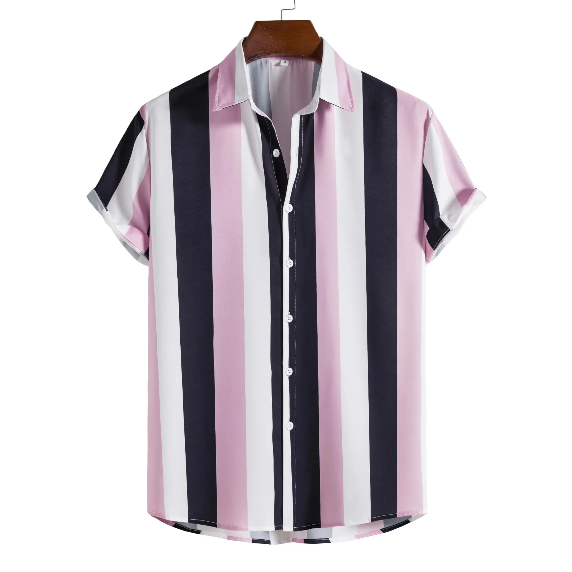 

Pink Black Striped Hawaiian Shirt Men 2022 Summer Short Sleeve Beach Casual Shirts Men Party Holiday Vacation Clothing Camisas
