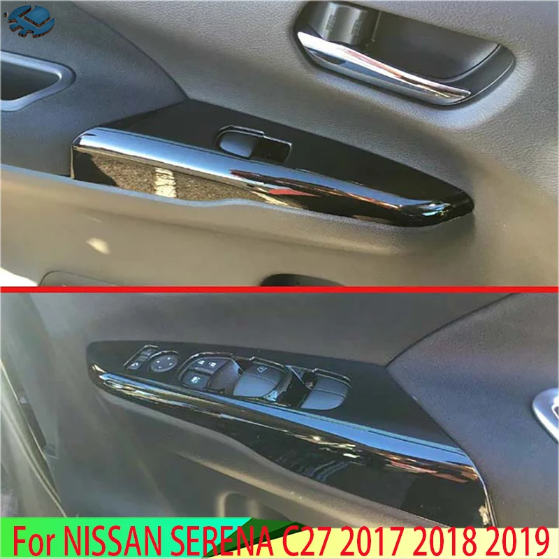 

For NISSAN SERENA C27 2017 2018 2019 Car Accessories ABS Chrome Piano Black Door Window Armrest Cover Switch Panel Trim Molding