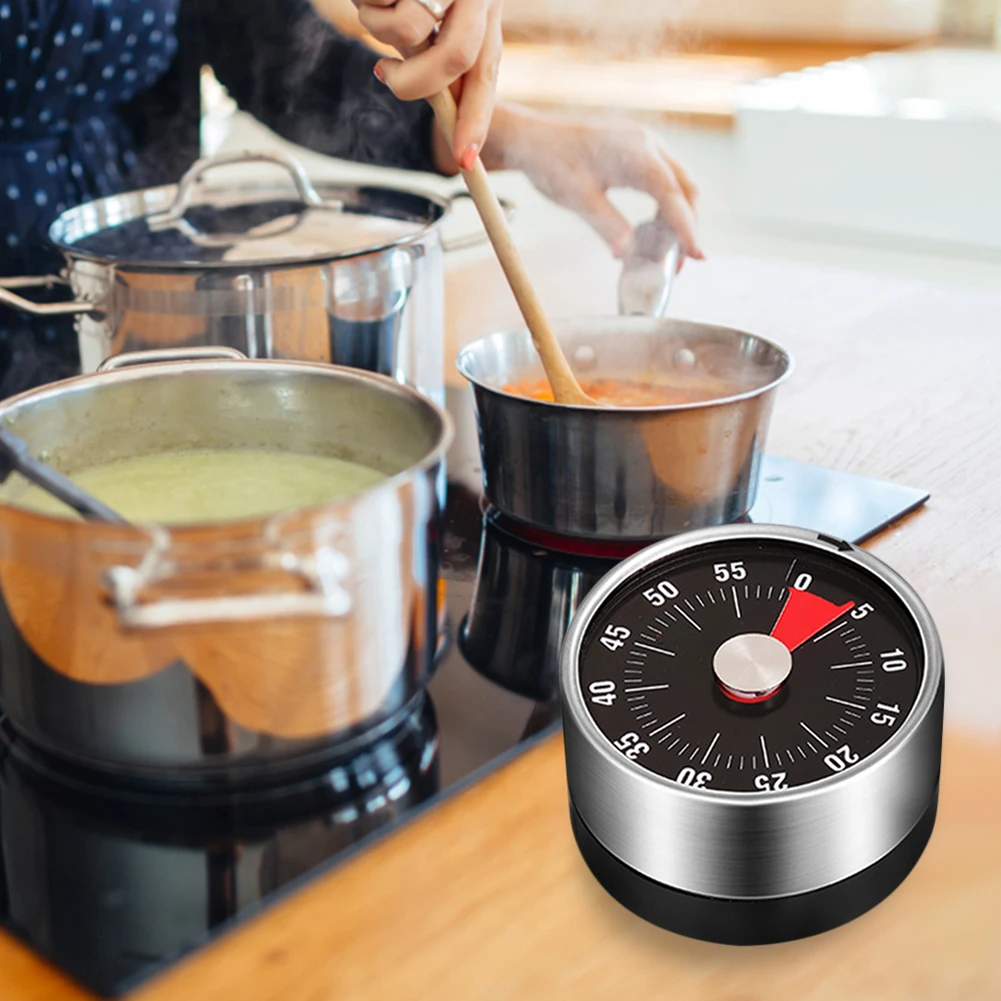 

Magnetic Kitchen Timer Stainless Steel Visual 60 Minutes Mechanical Clock Reminder Accurate Timing for Cooking Baking Study