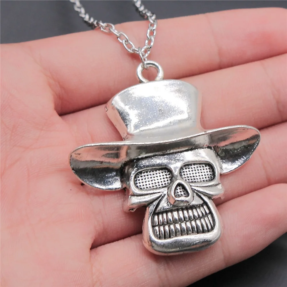 Цепочка с подвеской в виде черепа для мужчин и женщин, ожерелье с длинной цепочкой под античное серебро, 50 х48 мм