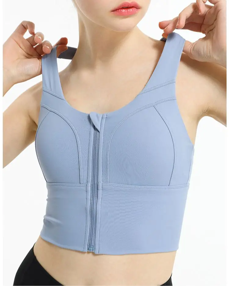 

Wide Shouder Sport and Fitness Top with Criss Cross Back Gym Wear Women Yoga Tops with Zipper in the Front Running Wear S22071