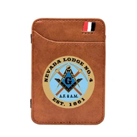 freemasonry nevada lodge no 4 printing leather magic wallet vintage money clips card purse be3274