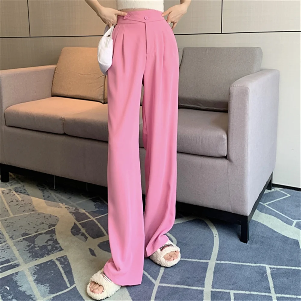 

Alien Kitty Women Slim-Fit New Wide Leg Pants Elastic Waist Summer High Waist 2022 Loose Casual All Match Streetwear Trousers