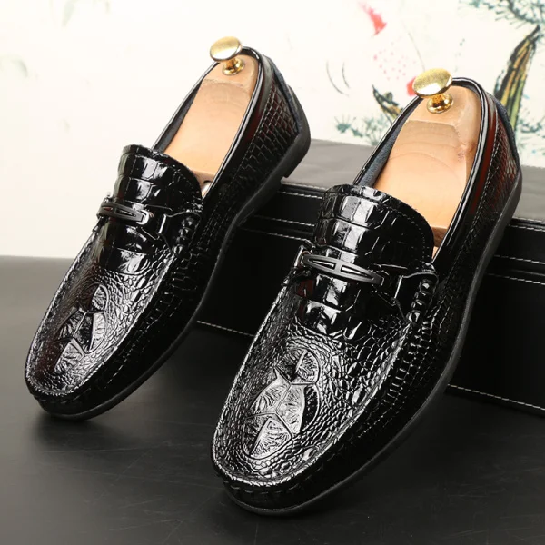 

High quality 2023 Lefu Shoes Men's New Summer Crocodile Pattern Slip on Leather Casual Youth Versatile Beans Black