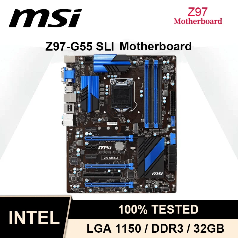 

MSI Z97-G55 SLI Original Motherboard DDR3 PCI-E 3.0 Placa-mãe LGA 1150 ATX I7 I5 I3 CPU 32G SATA3 USB2.0 UBS3.0 Z97 Motherboard