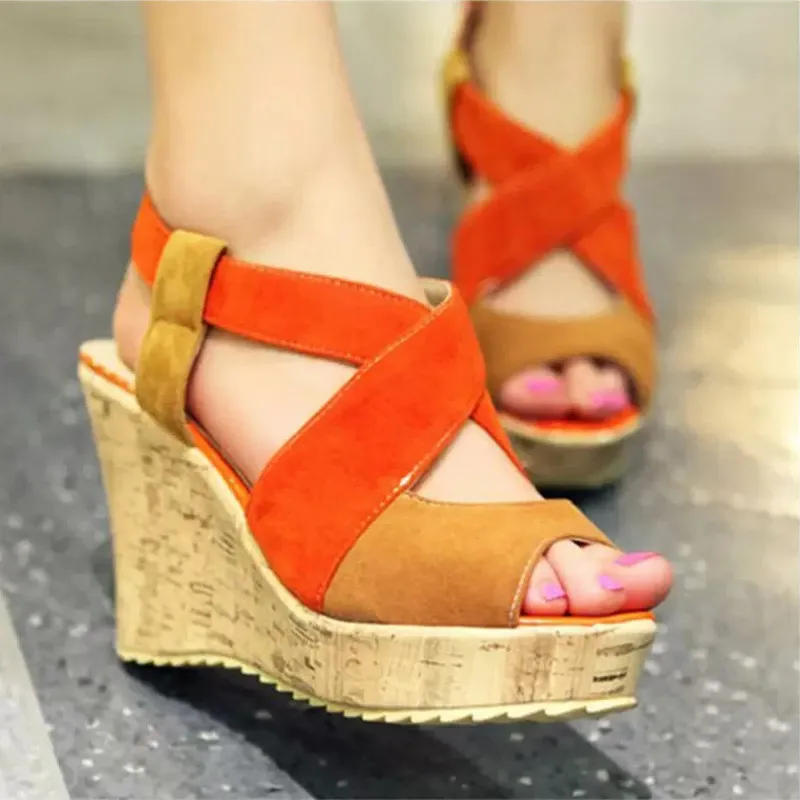 Сандалии на танкетке женские босоножки толстой подошве с открытым носком