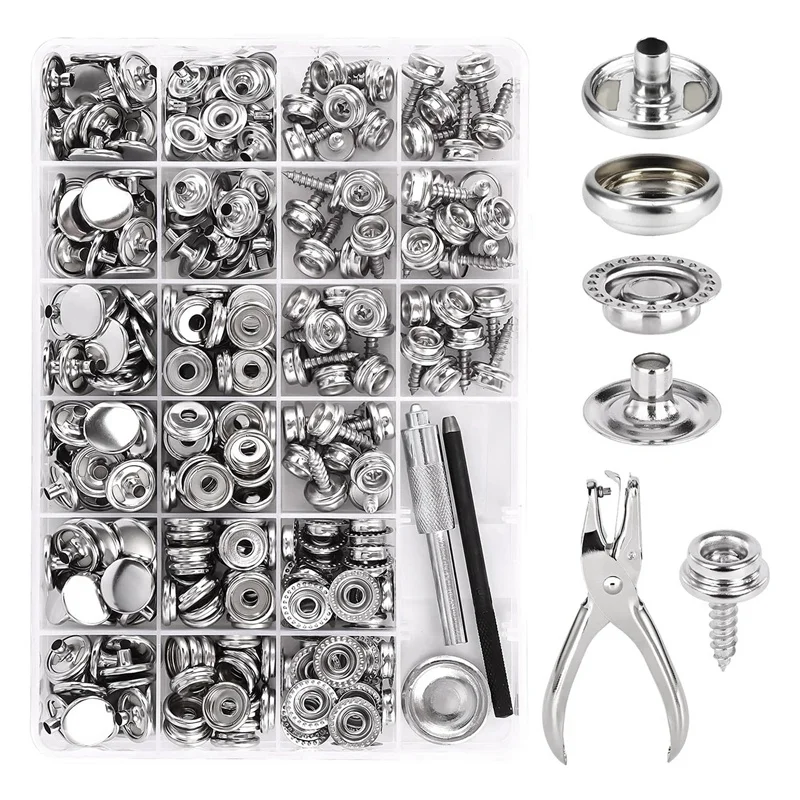 

Silver Canvas Snap Kit Marine Grade Stainless Steel Snaps,Screw Snaps,Boat Cover Snaps,Carpet Snap Kit With Setting Tool 314PC