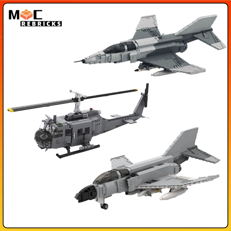WW2 War Series US Phantom II Aircraft F-4G Wild Weasel Fighter Building Block UH-1H Huey Вертолет MOC Модель Кирпичная