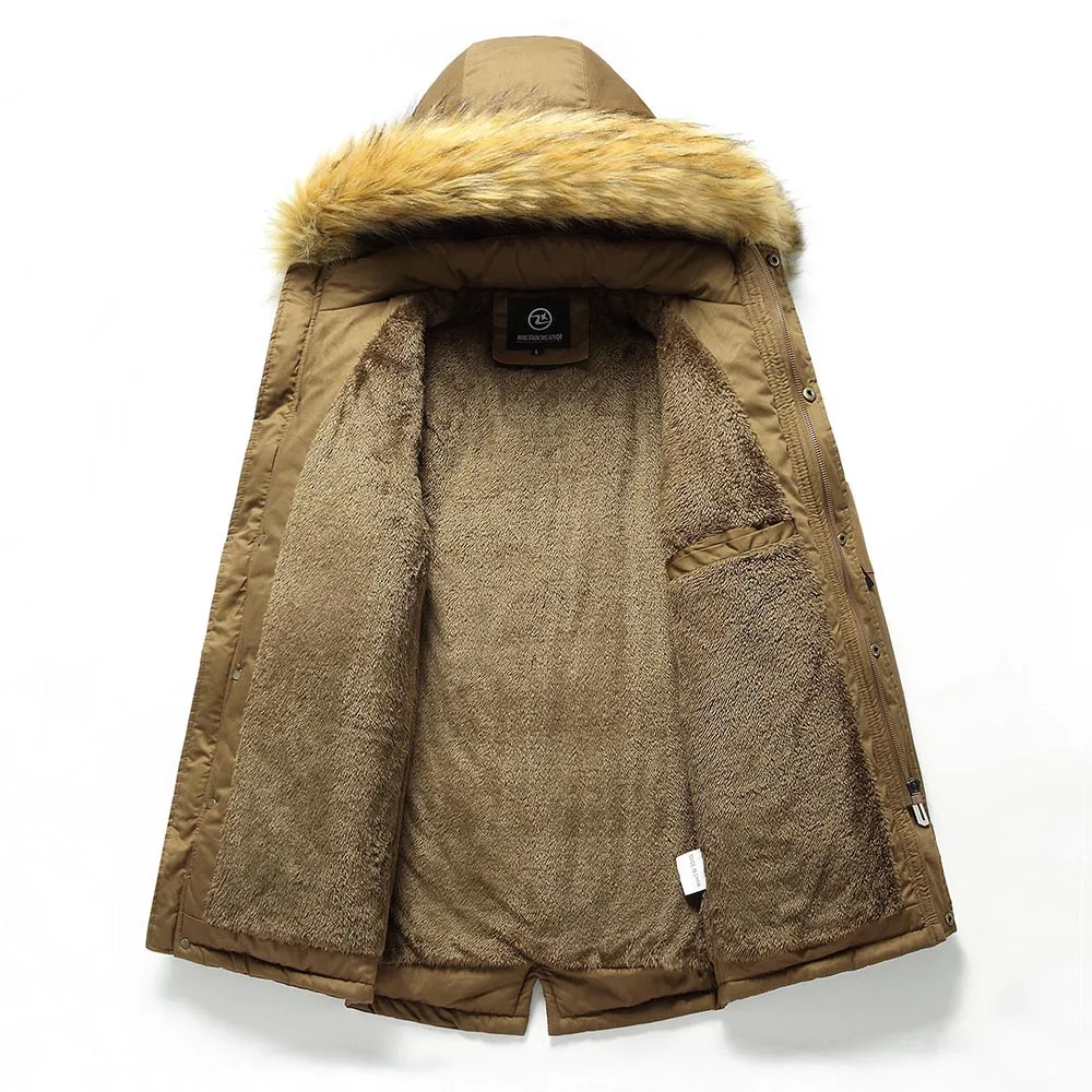 ERIDANUS 2022 New Men's Lengthened Hooded Detachable Solid Color Cotton Clothes European American  Winter Men Clothing MWM141