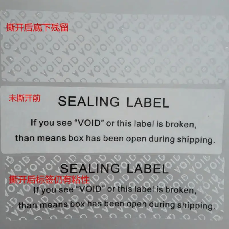 500pcs Free Shipping Tamper Evident Anti-Counterfeit Security Warranty Label VOID Open Packaging Packing Safe Stickers