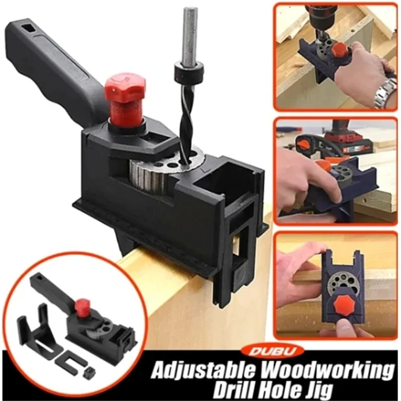 

Adjustable Woodworking Drill Hole Jig With 10 Holes 3-12mm Holes Punch Locator Clamp Mortise And Tenon Joint Tools Positioner