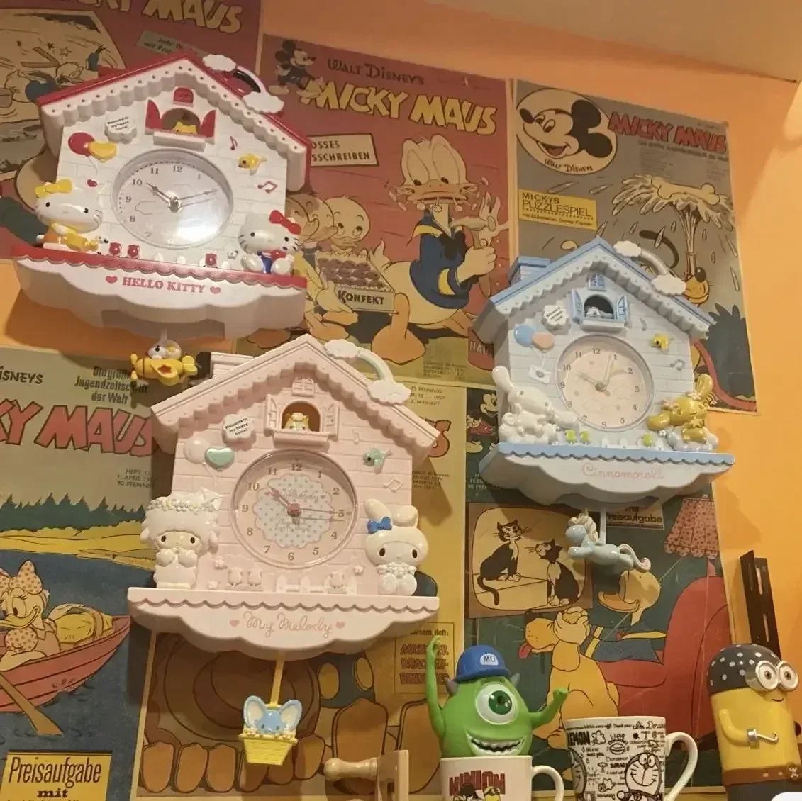 Sanrio милые настенные часы Cinnamoroll мелодия мультфильм pompurins подвесные качающиеся