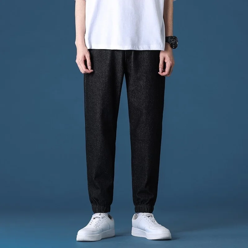 4 Colors Drawstring Jeans Men's Stretch Slim Fashion Casual Straight Jeans Men Streetwear Hip Halen Denim Pants Mens Trousers