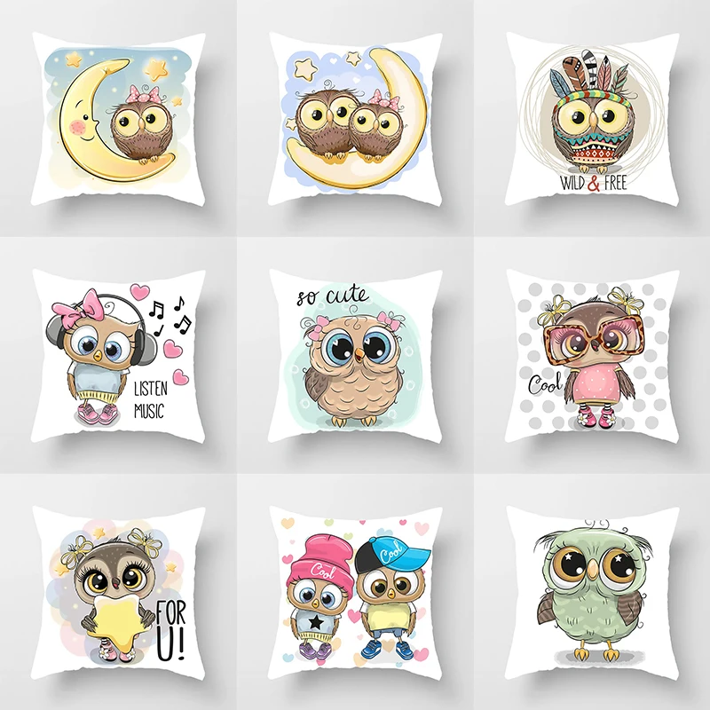 

Owl Chinchillas Cushion Cover Cartoon Throw Pillow Cover Case Home Decorative pillows for sofa Car kussenhoes funda cojin 45x 45