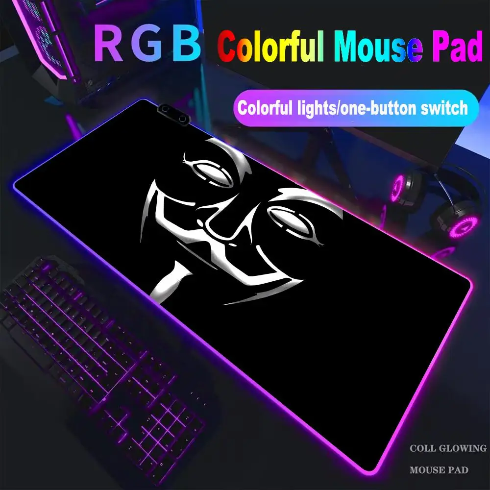 Фото Игровой коврик для мыши Hacker Mask XXL RGB с LED-подсветкой, большой коврик для геймеров, аксессуары для ПК, коврик для компьютерного стола с подсветкой HYBXXC №1