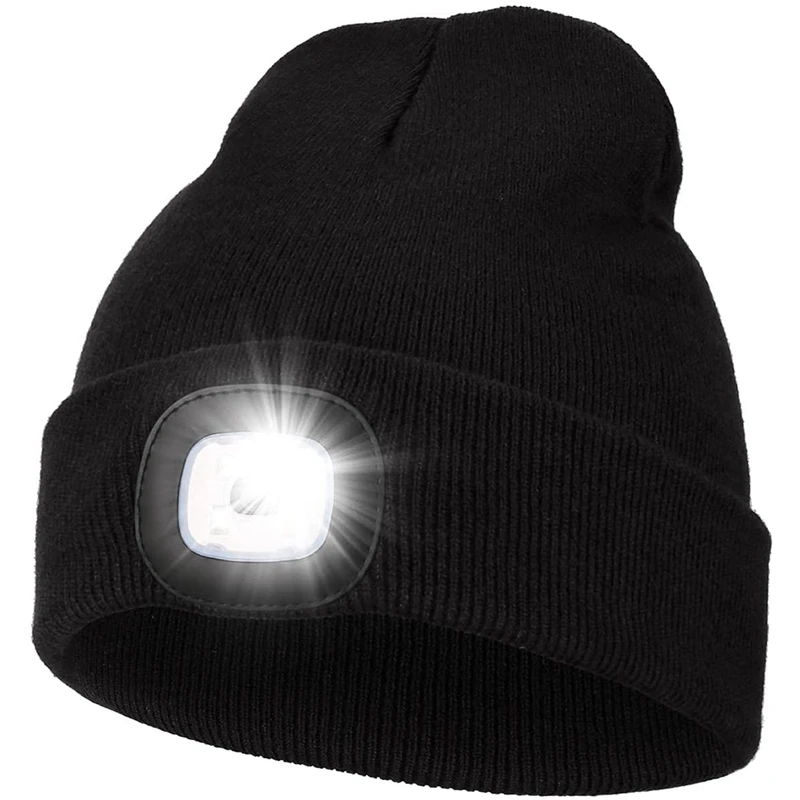 

Unisex Hat with Light,USB Rechargeable Hands Free LED Head Light Lamp Hat,Knitted Night Light Beanie Cap Flashlight Hat