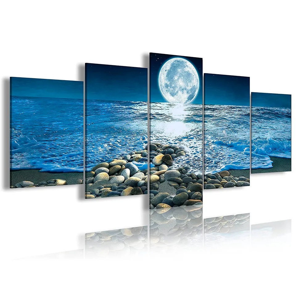 

Набор для алмазной живописи «сделай сам», картина-пазл 5D из квадратных страз с изображением морской Луны, ночного пейзажа, украшение для дома, 5 шт.