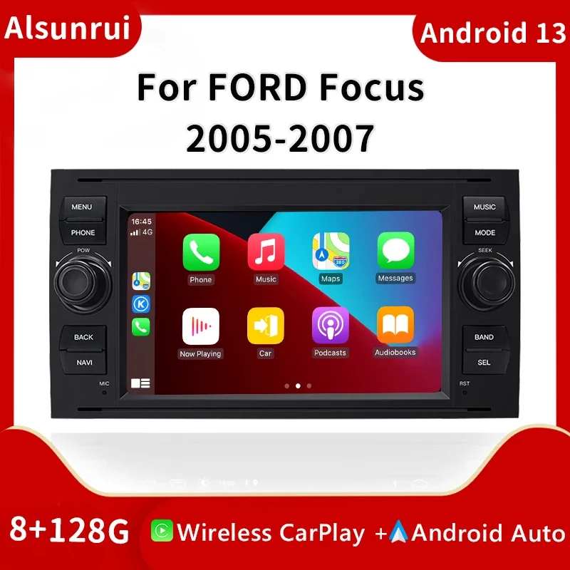 2 din Android 13 Автомобильный мультимедийный плеер для Ford Focus Fiesta Mondeo 4 C-Max S-Max Fusion Transit Kuga