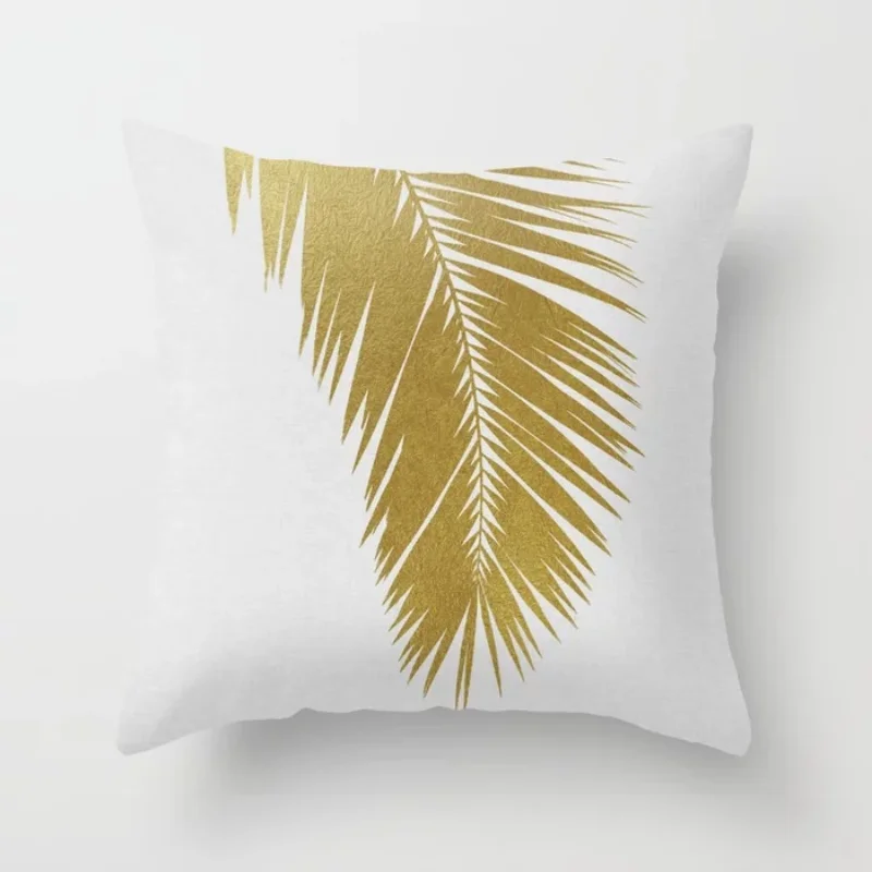 

Nordic Style Golden Leaf Printing Pillowcase Velvet Plant Living Room Cushion Cover 45X45 Home Decoration Office Bedroom J1811
