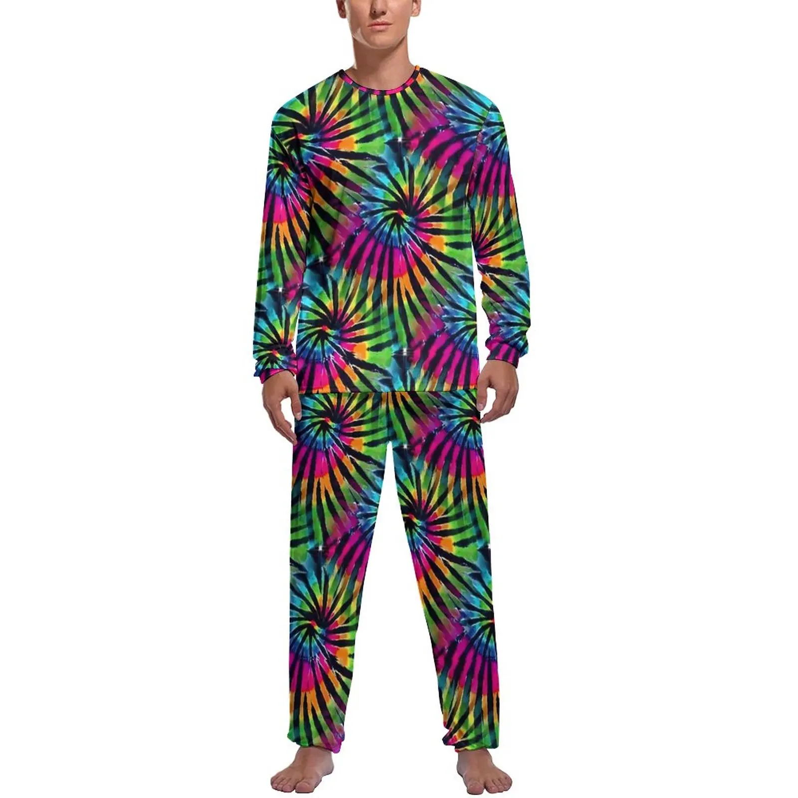 

Tie Dye Pinwheels Pajamas Long-Sleeve Colorful Print 2 Pieces Bedroom Pajama Sets Spring Man Graphic Lovely Nightwear