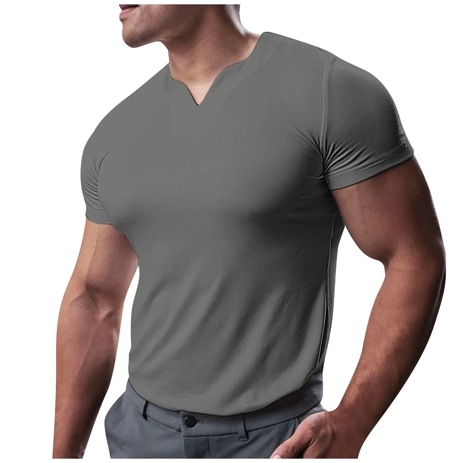 

Summer Men'S V-Neck Short Sleeve Slim Fit T-Shirt Solid Casual Top Short Sleeve T Shirts For Men Y2k Tops Men'S Clothing 티셔츠