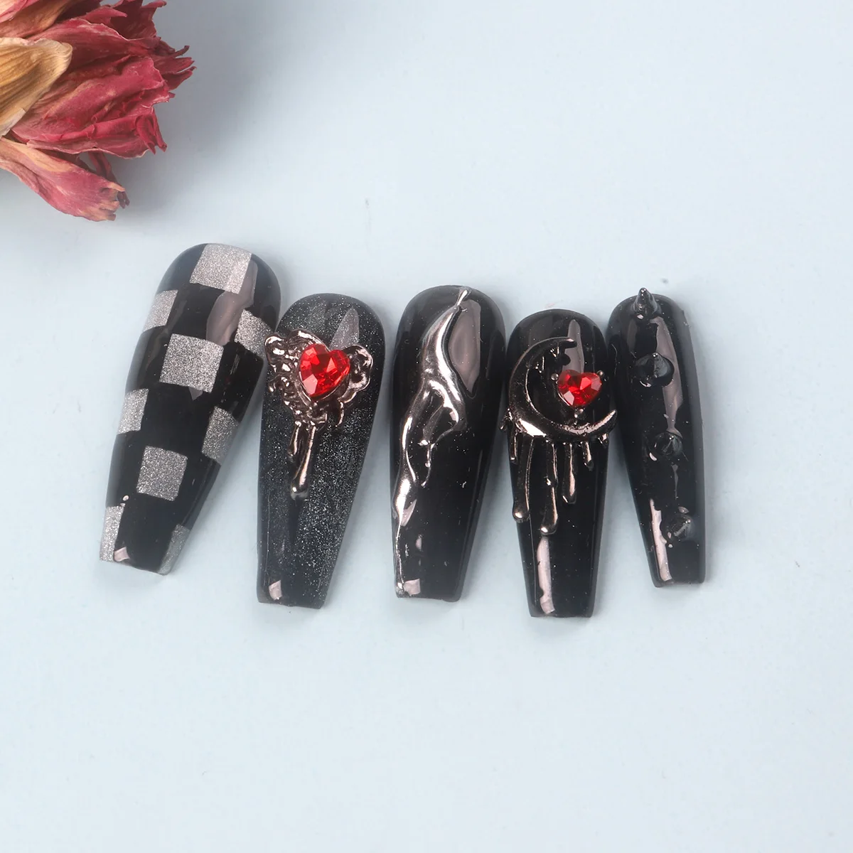 Металлические аксессуары для дизайна ногтей на Хэллоуин 2024 черное красное