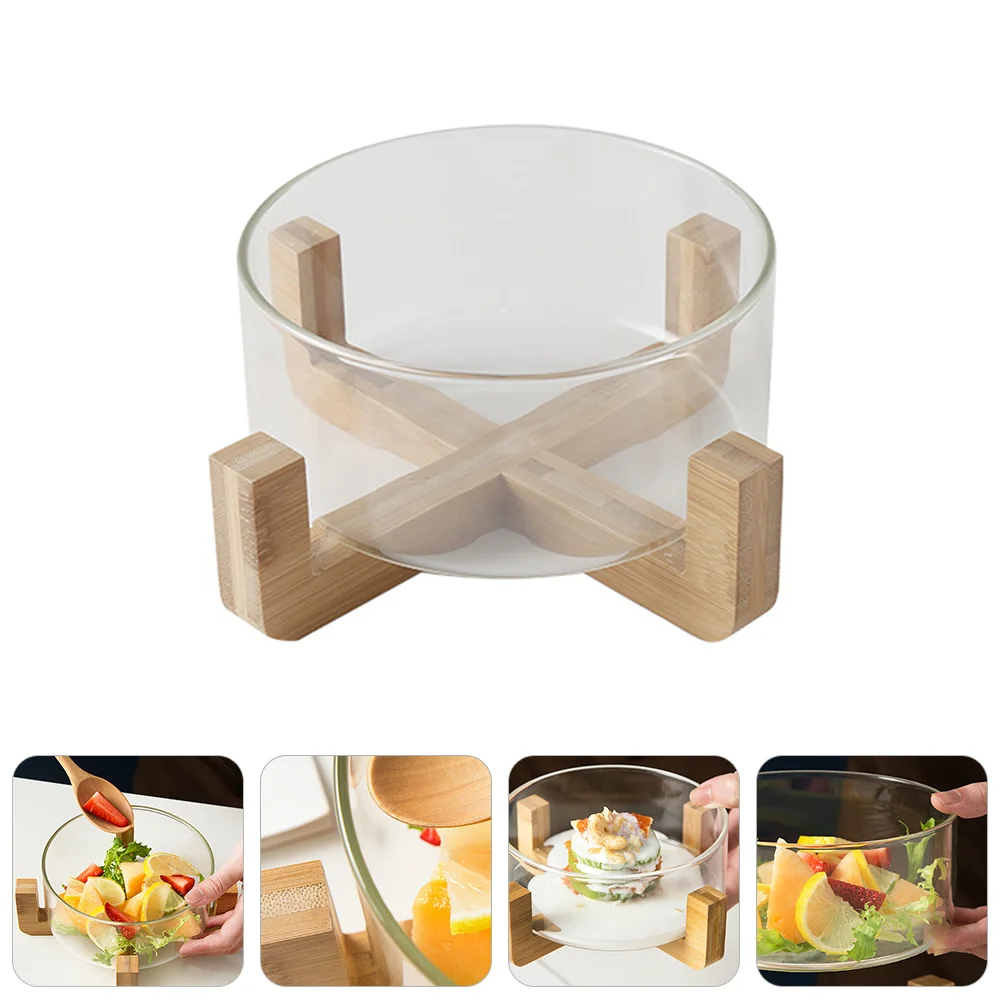 

Fruit Salad Bowl Glass Mixing Dinner Serving Food Mini Plastic Containers Noodle Wooden Base Home Snack