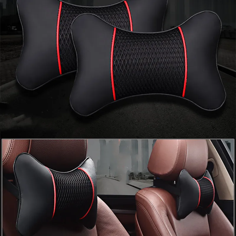 

Car Neck Pillows Both Side Pu Leather 1pcs Pack Headrest for Head Pain Relief Filled Fiber Universal Car Pillow Car Head Cushion