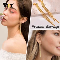 vnox long tassle drop earrings for women gold color solid metal dangle earrings elegant vintage girls lady party ear jewelry