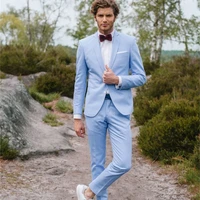 luxurious 2 pieces mens wedding suit 2021 slim fit groom tuxedos peak lapel formal business sky blue male suits blazerpants